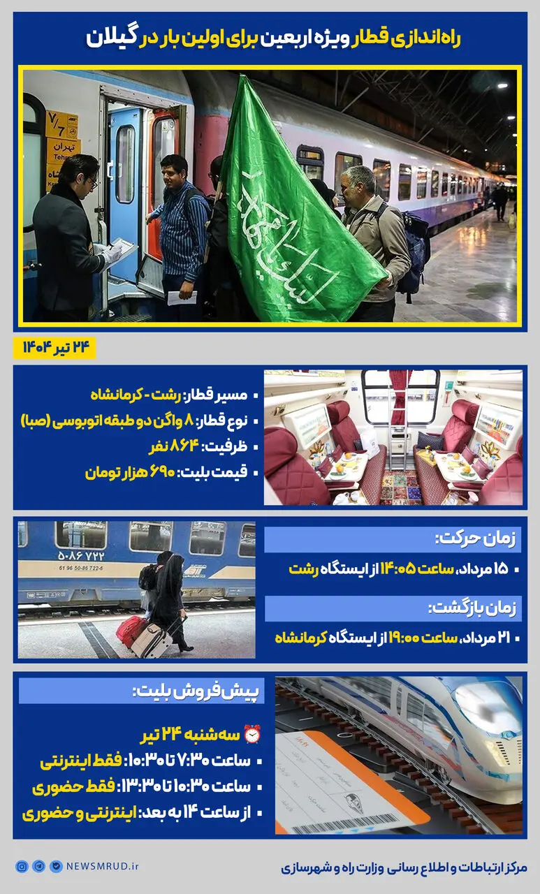 اینفوگرافی| قطار فوق العاده اربعین برای اولین بار در گیلان