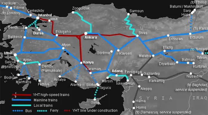نقشه جدید خطوط ریلی ترکیه