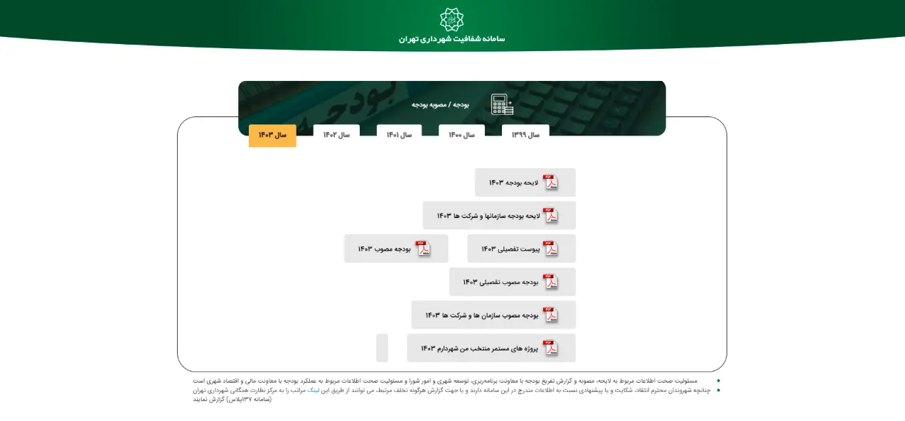 سایت شهرداری تهران - بودجه شهرداری