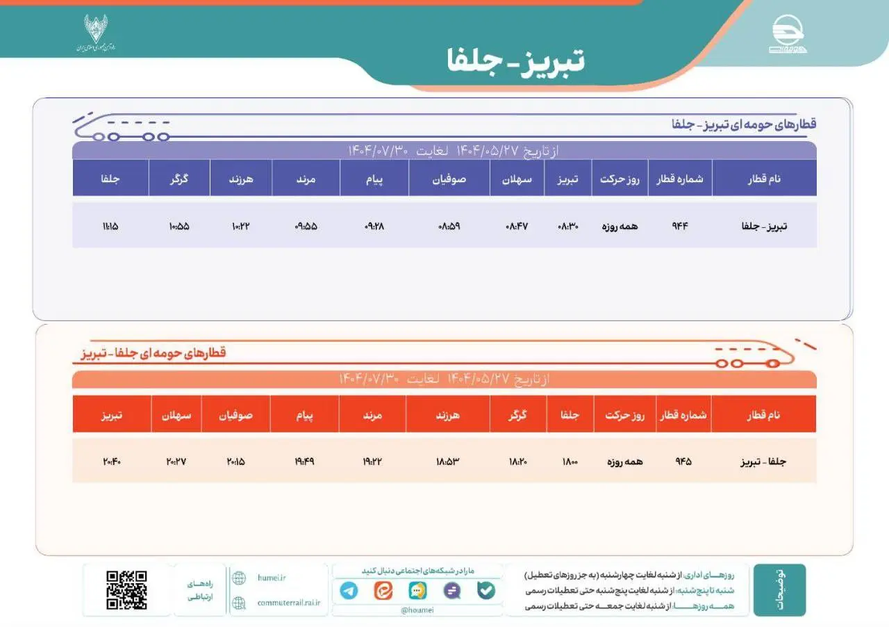برنامه حرکت قطارهای حومه ای کشور