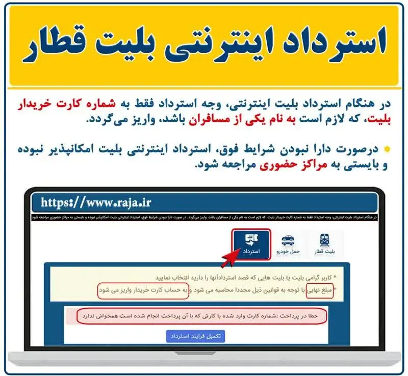 راهنمای استرداد اینترنتی بلیط قطار