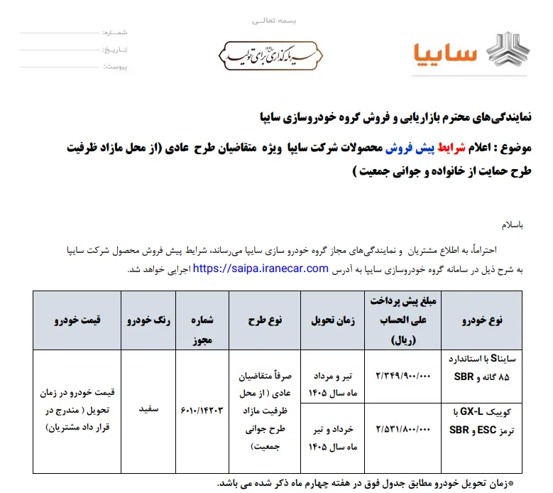 پیش فروش سایپا