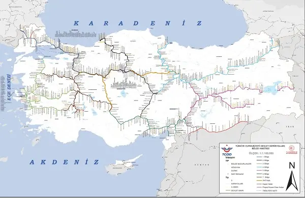 نقشه خطوط ریلی ترکیه
