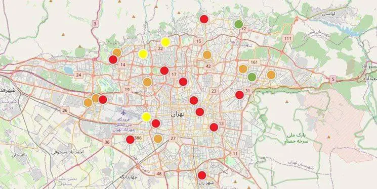 نقشه مناطق کمتر آلوده تهران