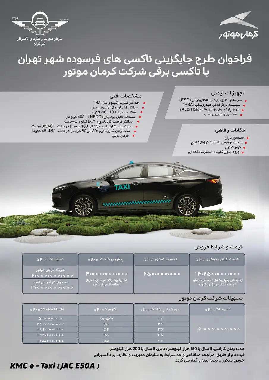 طرح فروش تاکسی برقی کرمان موتور