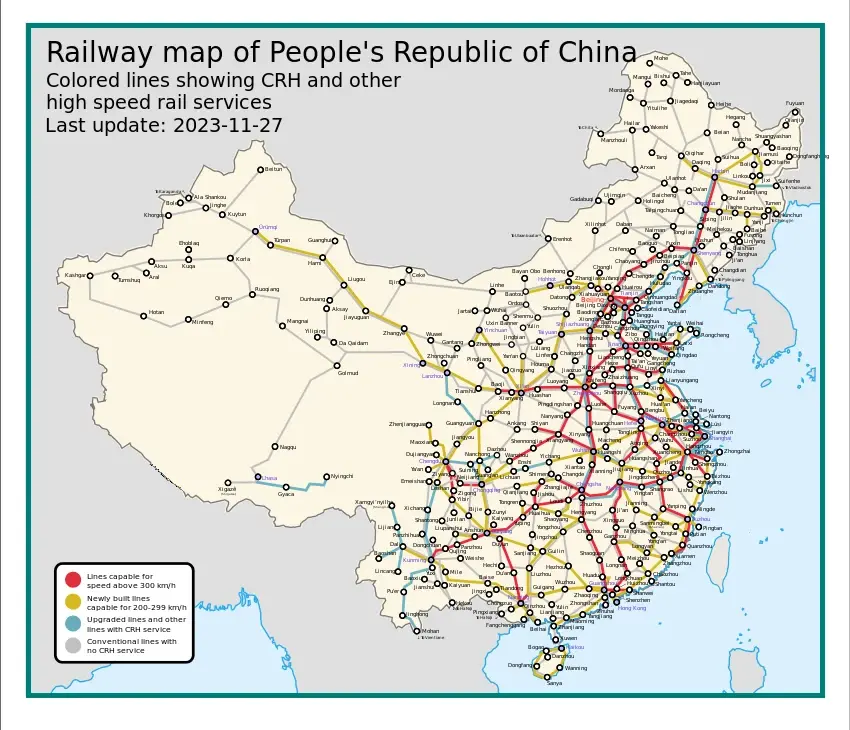 نقشه خطوط راه آهن چین