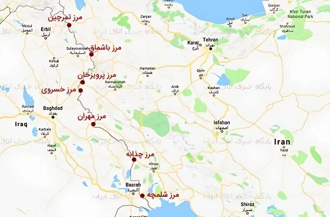 نقشه پایانه های مرزی ایران و عراق