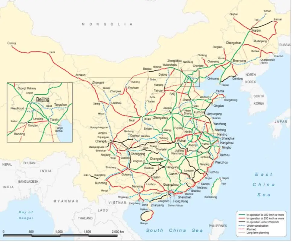 نقشه خطوط سریع السیر چین