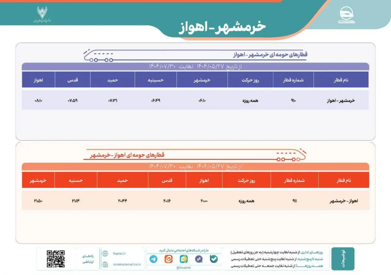 برنامه حرکت قطارهای حومه ای کشور