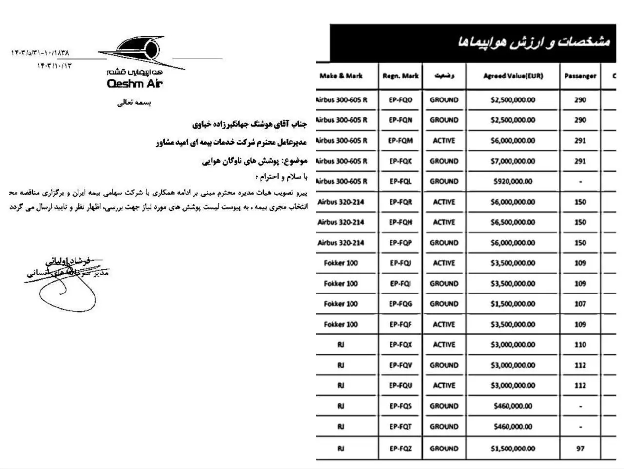 بیمه هواپیماهای قشم ایر