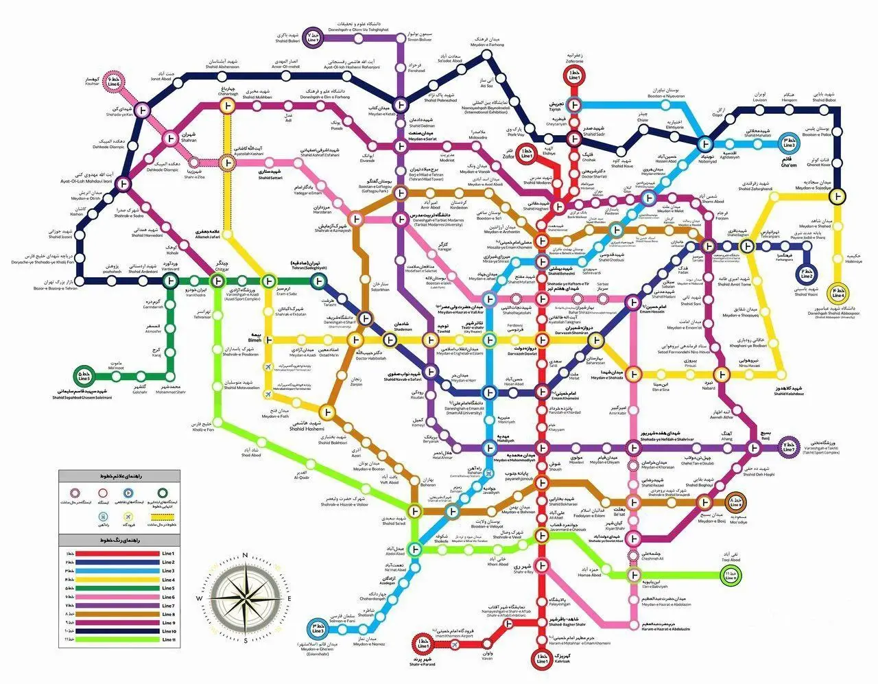 نقشه جدید خطوط مترو تهران -اسفند 1402
