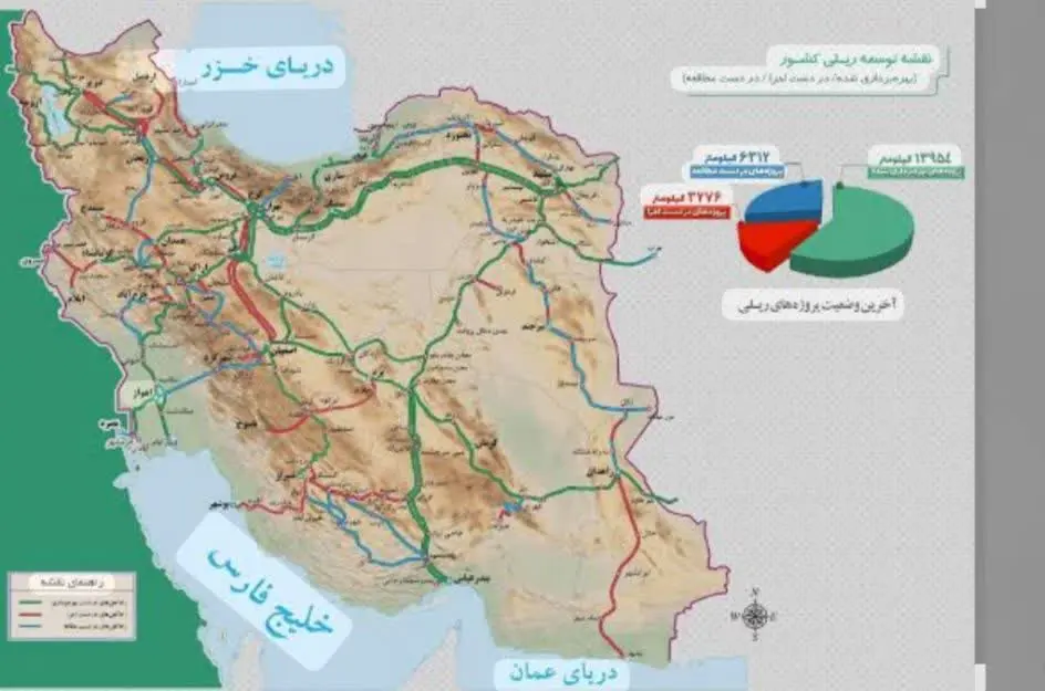 نقشه زیرساخت ریلی شبکه راه آهن ایران