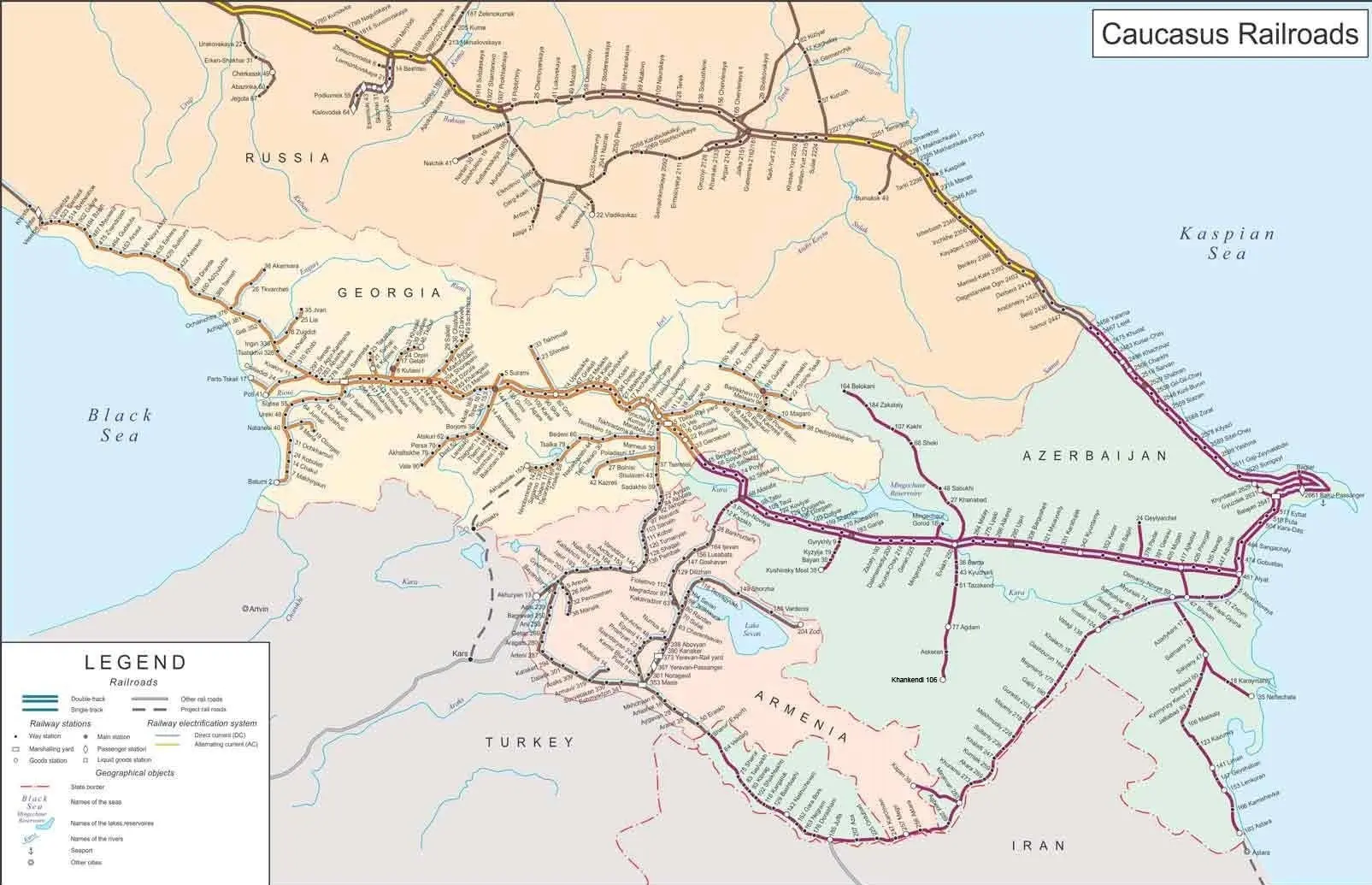 نقشه خط ریلی قفقاز