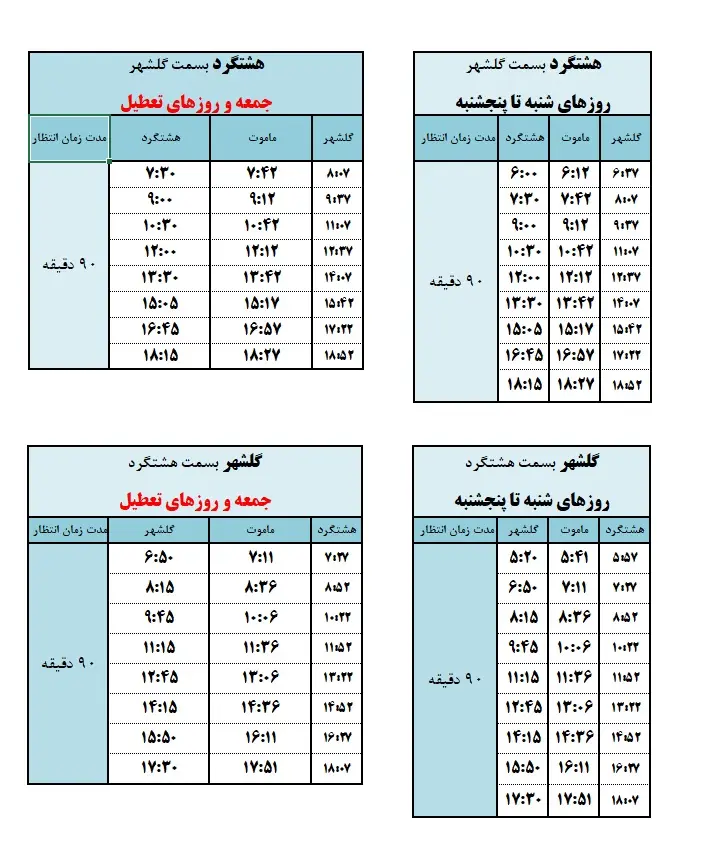 برنامه حرکت قطار مترو هشتگرد گلشهر 