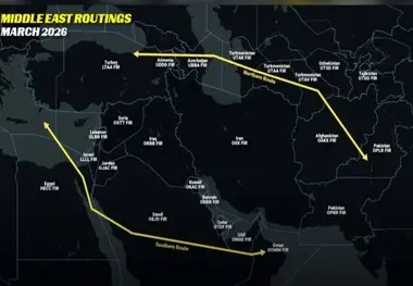 نقشه جدید پروازها بعد از بسته‌ شدن آسمان ایران
