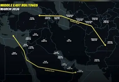 نقشه جدید پروازها بعد از بسته‌ شدن آسمان ایران
