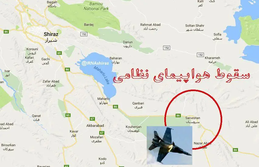 سقوط هواپیمای نظامی در منطقه سروستان فارس