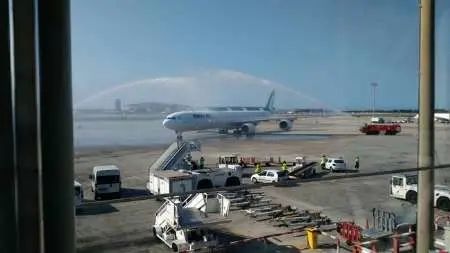 مراسم استقبال از اولین پرواز مستقیم تهران - بارسلون در اسپانیا