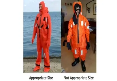 Immersion suits should be of appropriate size for crew