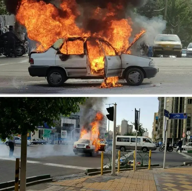 آتش‌زدن خودرو وسط چهارراه جهان‌کودک