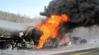 آتش گرفتن کامیون تریلی در جاده طبس-یزد
