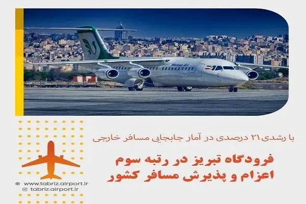 فرودگاه تبریز حائز رتبه سوم اعزام و پذیرش مسافر کشور