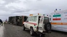 واژگونی اتوبوس در جاده چوپانان به انارک نایین ۱۹ مصدوم بر جا گذاشت