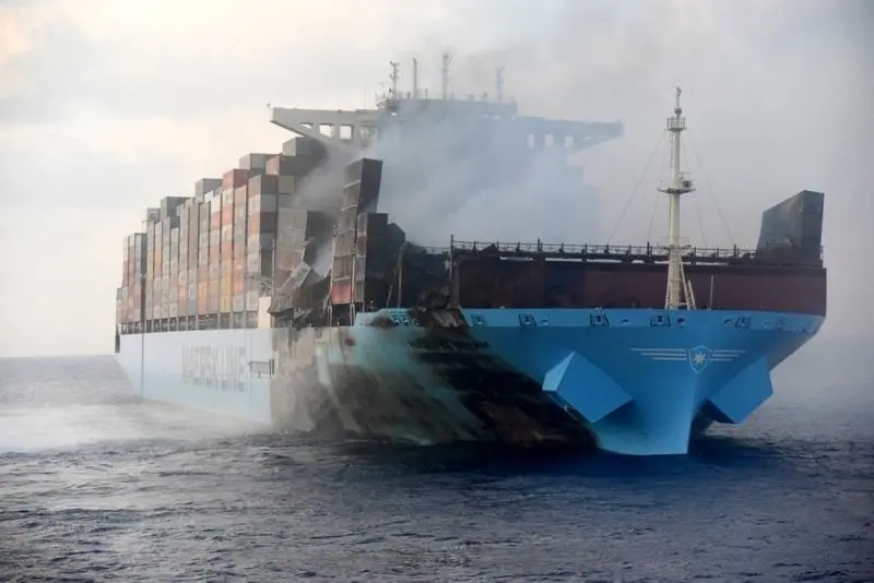 Maersk Honam Docks in Jebel Ali Nearly Three Months After Fire
