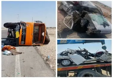 تصادف هولناک کامیون با پراید در جاده لامرد شیراز