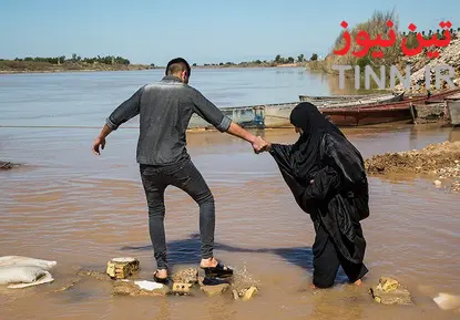 تخریپ پل ارتباطی به علت طغیان رودخانه - خوزستان