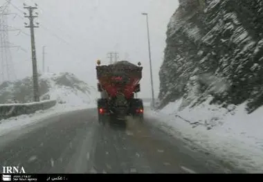 بارش برف در جاده چالوس و طالقان سبب کندی حرکت خودروها شده است
