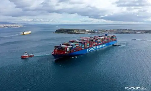 One of world’s largest container ships docks at Greece’s Piraeus
