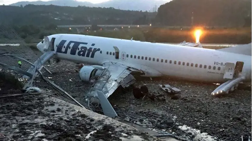 UTair Boeing 737 Skids off the Runway and Slids into Riverbed