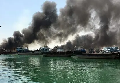 آتش سوزی در بندر صیادی کنگان - بوشهر 