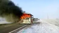 مهار آتش‌سوزی اتوبوس بدون تلفات