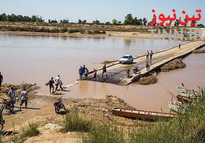 تخریپ پل ارتباطی به علت طغیان رودخانه - خوزستان