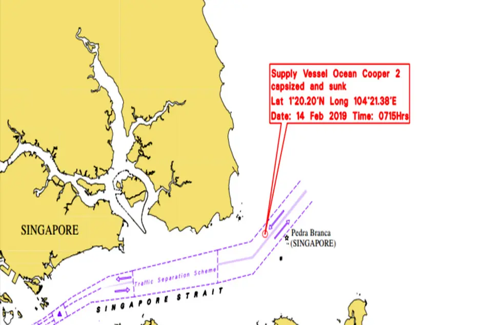 Supply vessel sinks in Singapore