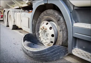 فیلم| ترکیدن لاستیک کامیون در حال حرکت به دلیل بی احتیاطی راننده جلویی