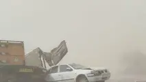 فیلم| طوفان شدید شن در جاده بندرعباس و تصادف ۱۰۰ دستگاه خودرو