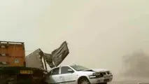 فیلم| طوفان شدید شن در جاده بندرعباس و تصادف ۱۰۰ دستگاه خودرو