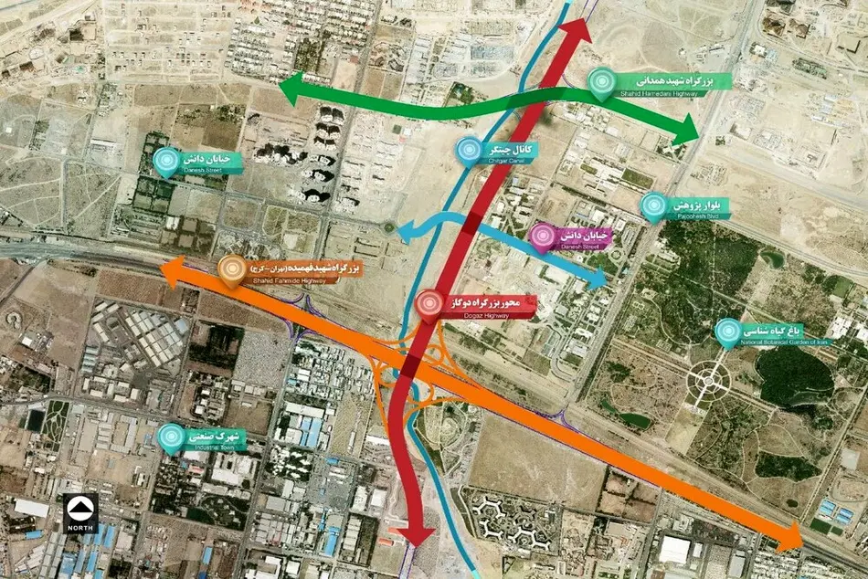 اتصال بزرگراه دوگاز به آزادراه تهران کرج و شهید همدانی + نقشه