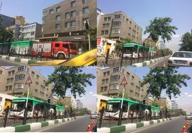 سقوط درخت بر روی اتوبوس بی آر تی در خیابان ولیعصر