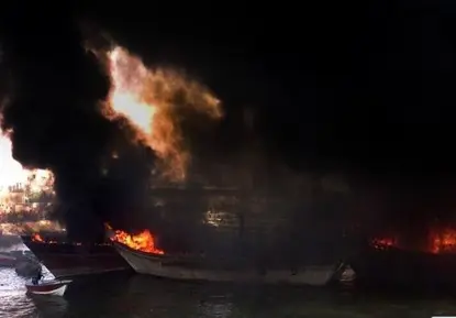 آتش سوزی در بندر صیادی کنگان - بوشهر 