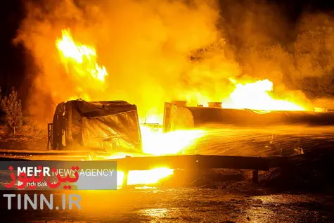 آتش سوزی تریلی حامل سوخت در قم