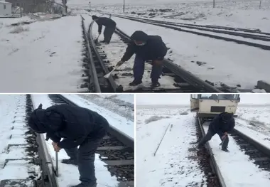 برف‌ روبی و یخ‌ زدایی سوزن‌ ها ریل راه آهن قم 
