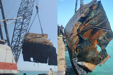 بیش از ۷۰ درصد کشتی غرق‌ شده از اروندرود خارج شد
