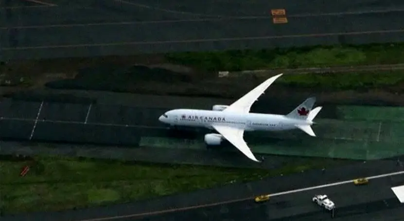 Air Canada Boeing 788 Turns off Runway into Dead End
