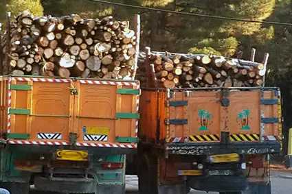 تخریب جاده نکاء- هزارجریب مازندران زیرچرخ های کامیون های سنگین