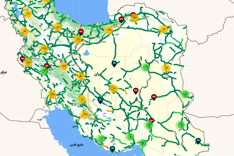 نقشه ترافیک آنلاین راه های کشور 