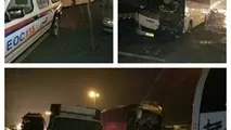 یک کشته و ۱۴مصدوم در تصادف زنجیره‌ای اتوبوس‌ها با تریلی و پراید در اتوبان کرج-قزوین